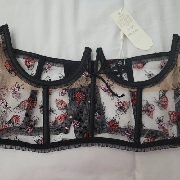 For Love & Lemons Black Floral Lace Corset Top Women’s M NWT - Picture 1 of 10